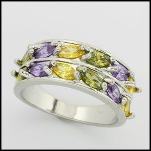 14k Gold Overlay Multi Color Gems Ring